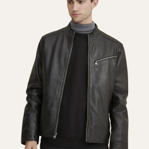 Black Moto Zipper Biker Leather Jacket