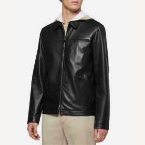 Black Retro Mens Bomber Leather Jacket Side