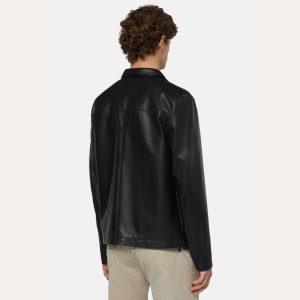 Back of Black Retro Mens Bomber Leather Jacket