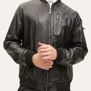 Black Stylish Mens Bomber Retro Leather Jacket