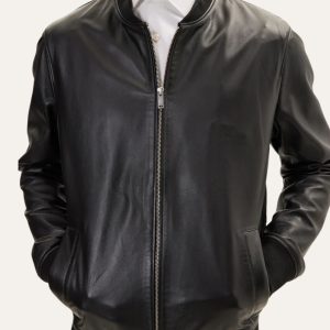 Classic Mens Black Bomber Leather Jacket
