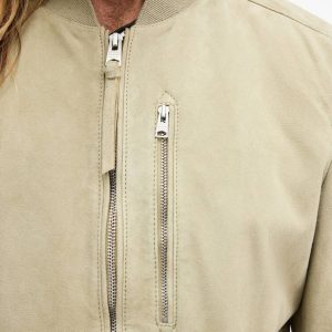 Cream Colour Suede Leather Bomber jacket Closeup