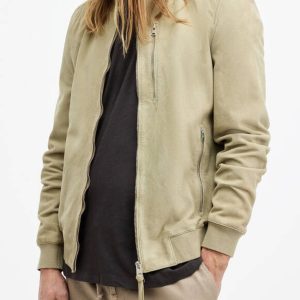 Cream Colour Suede Leather Bomber jacket