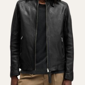 Iconic Black Leather Mens Bomber Jacket