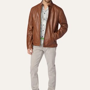 Iconic Brown Mens Leather Moto Jacket