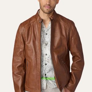 Iconic Brown Mens Leather Moto Jacket Front