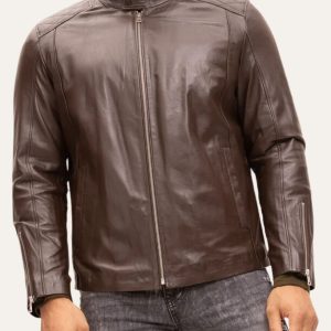 Mens Brown Quilted Biker Leather Jacket