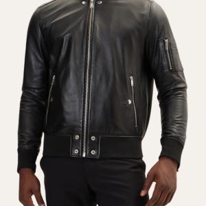 Sleek Look Black Bomber Leather Jacket