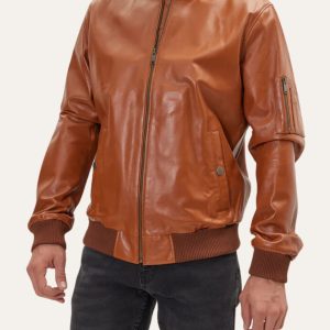 Stylish Brown Biker Bomber Leather Jacket For Men
