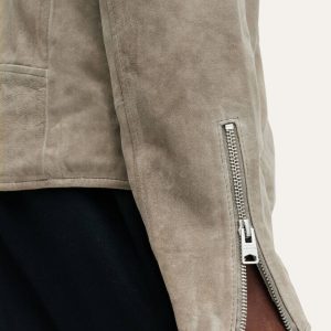 Arm zipper Cloeup Suede Snap Collar Biker Leather Jacket