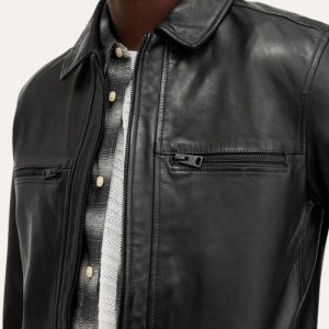 Closeup of Vintage Mens Black Moto Leather Jacket